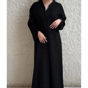 عباية نادرين سوداء فاخرة حرير سبر ندى بملمس تكتشر راكز وقصة نص كلوش